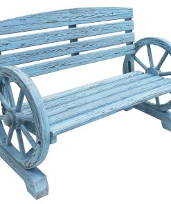 Blue Wash Wagon Wheel Bench